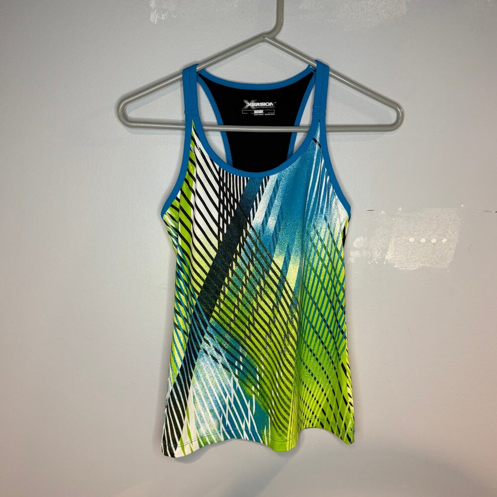xersion XS razorback athletic tank, blue/green